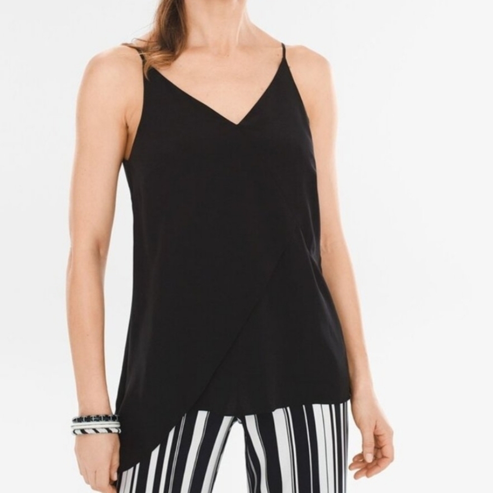 Chico's Black Silk Sleeveless  Asymmetrical Camis Spaghetti Straps Layering Top